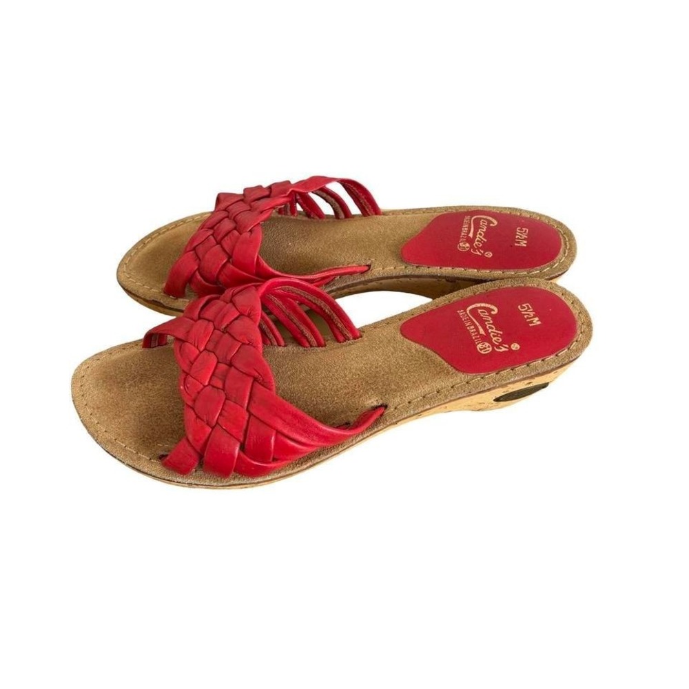 90's vtg. CANDIES RED LEATHER WEDGE SANDALS‎ MADE IN BRAZIL SZ. 5.5 - Picture 4 of 8